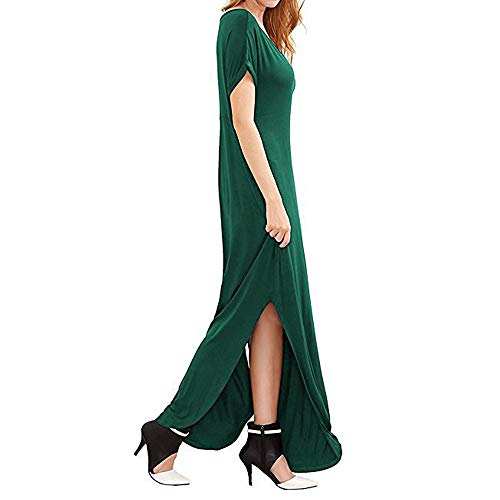 Image of Match Women's V-Neck Casual Loose Short Sleeve Long T-Shirt Dress Split Maxi Dress with Side Pocket