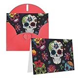 SDTYKHJ Grußkarte mit Umschlägen, 10,2 x 15,2 cm, blanko, Notizkarten, Blume, Kaktus, Zucker, Totenkopf, Geburtstagskarte, lustige Postkarten für Geburtstag, Hochzeit, Einladungen