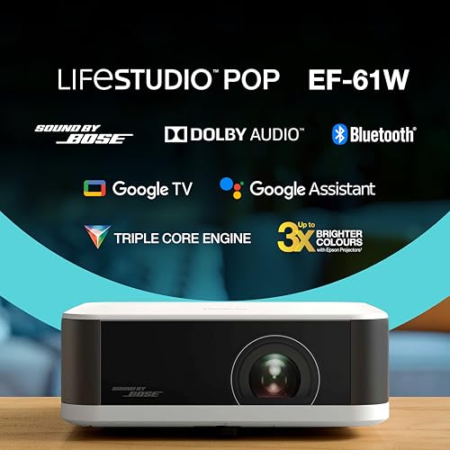 Image of Epson Lifestudio Pop EF-61W Diamond White Portable Smart Projector, Sound by Bose, Google TV, Full HD, Indoor /Outdoor Use, 5 Year Warranty*