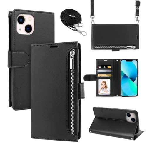 Étui bandoulière pour iPhone 14 Pro Max idéal en voyage avec son porte-monnaie zippé