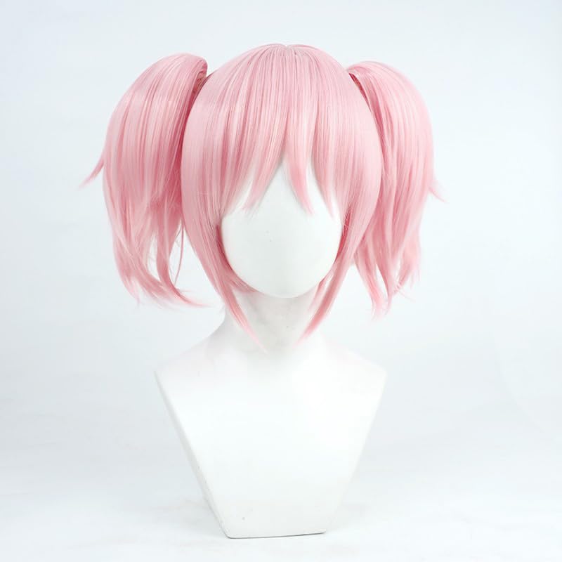 Perücke Damen, Rosa Kurze Cosplay Wig Madoka Anime Perücken und zwei Tigerfallen für Halloween Karneval