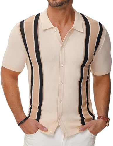 PJ Paul Jones Mens Polo Shirts Vintage Striped Lightweight Knitting Golf Shirts2