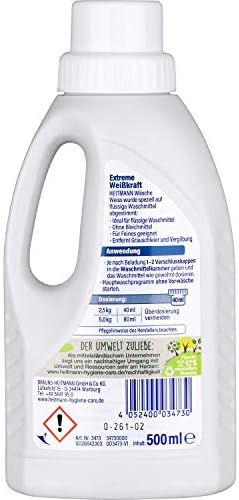 Wybielacz Heitmann Wasche Weiss do tkanin, przywraca biel poszarzałym ubraniom, wybielacz w płynie, 500 ml