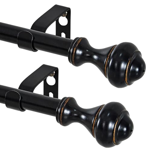 NICETOWN Adjustable Curtain Rods 2-Pack 72-144 Inch, Matte Black Copper Rods with Decorative Finials for Windows, Heavy Duty Window Drapery Poles for Indoor Outdoor Patio Bedroom