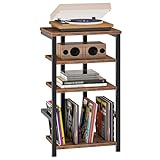 HOOBRO Mobile Giradischi a 4 Ripiani con Vano per Dischi in Vinile, Mobile Hifi per Apparecchi Audio e Media, Supporto, Alto 39 x 28 x 76 cm, per Soggiorno, Camera, Nero e Marrone Vintage EBF42CJ01