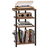 HOOBRO HiFi-Rack mit 4 Ablagen, HiFi-Regal, Plattenspieler-Regal, Schallplattenaufbewahrung, HiFi-Ständer, Plattenspielerständer, für Wohnzimmer, Schlafzimmer, Schwarz und Vintagebraun EBF42CJ01