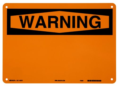 Brady 25373 10" Height, 14" Width, B-401 Plastic, Black On Orange Color Blank Sign - Preprinted Header, Legend "Warning"