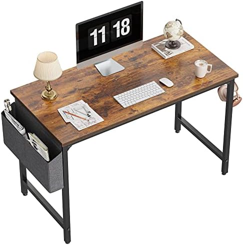 CubiCubi Study Computer Desk 40" Home Office Writing Small Desk, Modern Simple Style PC Table, Black Metal Frame, Rustic Brown