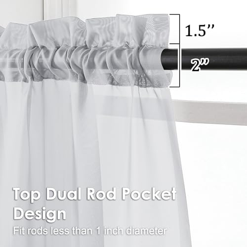 Image of OVZME Light Grey Sheer Curtains 90 Inches Long 2 Panels - Soft Light Filtering Window Sheer Panels for Living Room /Bedroom, Top Dual Rod Pocket, 1 Pair, Each 42Wx90L Inches