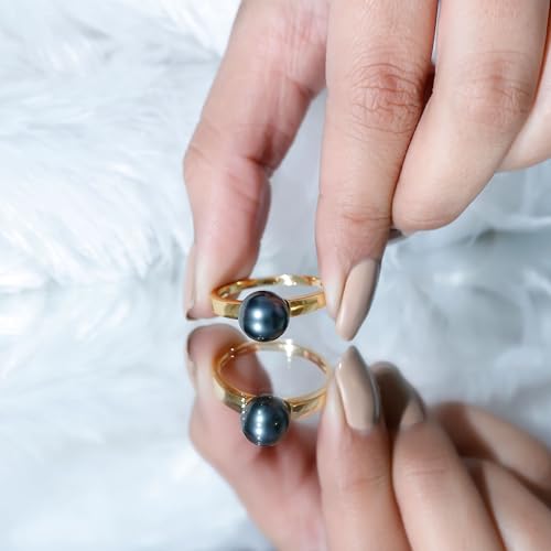 Real Black Pearl 8mm Round Engagement Ring, AAA Quality, Certified Tahitian Black Pearl Solitaire Ring - Ready To Gift4