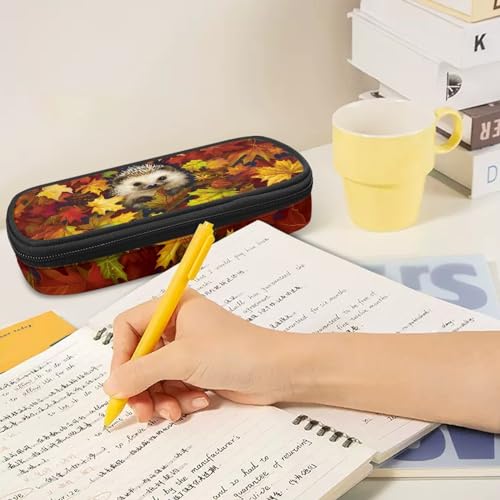 Image of Cute Hedgehog Kids Pencil Case for Boys Girls Travel Pencil Box,Maple Leaf Pencil Pouch for Children Special School Pen Box for School Students Teenagers School Supplies