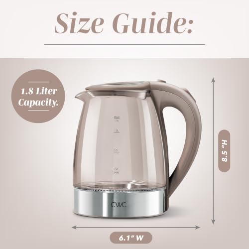 Image of COOK WITH COLOR Electric Stained Glass Tea Kettle, 1.8L Cordless Hot Water Boiler, 1200W Rapid Boil, Auto Shutoff & Boil Dry Protection, BPA-Free, Sleek Countertop Design, Neutral