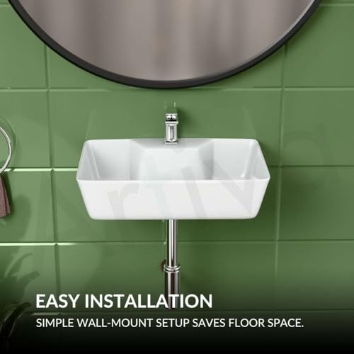 Image of Artiva Ceramic Table Top Wash Basin For Bathroom /White Wall Mounted Bathroom Sink /Wall Hung Washbasin /Wash Basin For Cabinet, Vanity (Glossy White 16 x 12 x 5 Inch)