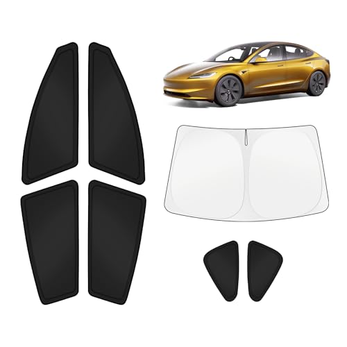 KUST Car Window Shades for Tesla Model 3 2018-2025 2026 Windshield Sun Shade Side Window Cover UV Block Privacy Protection Accessories for Camping Blackout Rear Back Full Set 7PCS