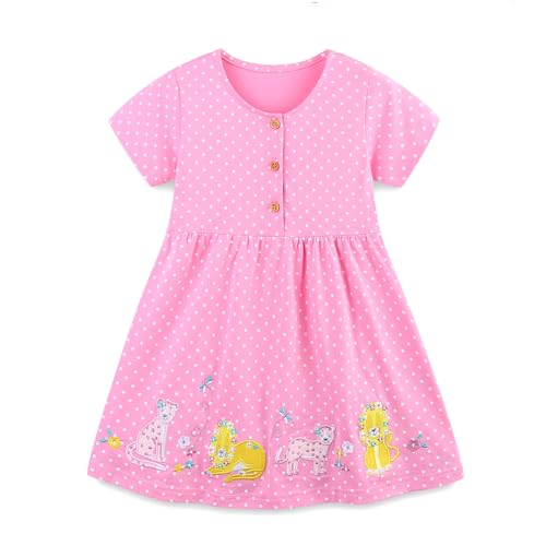 Image of HILEELANG Toddler Girl Short Sleeve Easter Dress Cotton Casual Jersey Shirt Playwear Applique Dress