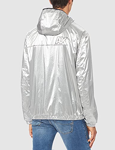 Armani Exchange Men's Reversible Shiny Metallic Linear Logo Nylon Jacket4