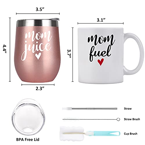 Qtencas Mom Gifts, Mom Juice Mom Fuel Coffee Mug And Wine Tumbler Set, Birthday Christmas Gifts For Mom New Mom Mothers To Be Wife Women Mother's Day, Insulated Stainless Steel Wine Tumbler With Lid #TOP6