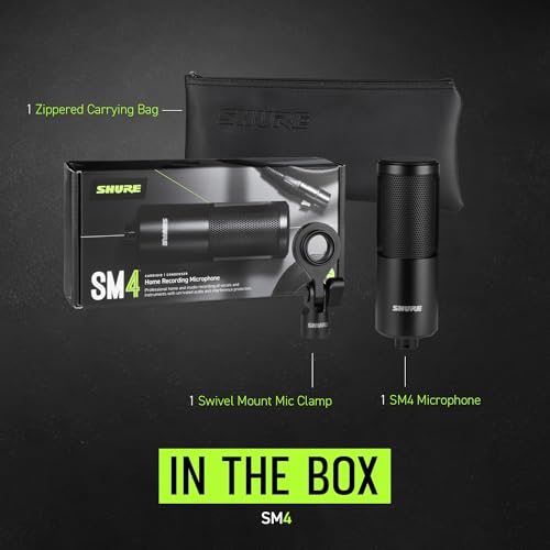 Image of Shure SM4 Studio Recording Microphone, XLR Home Studio Condenser Mic Optimized for Soft Vocals to Loud Instruments with Mix-Ready Audio - All-Metal Construction (SM4-K)
