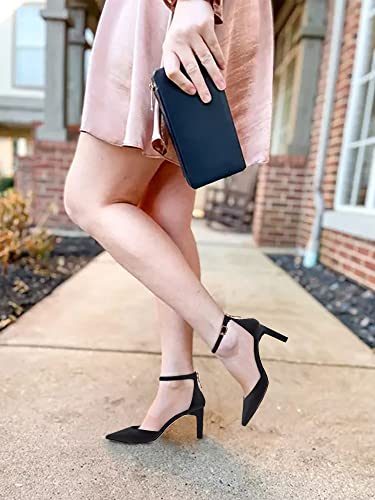 Govdaeor Womens Pointed Toe Stiletto Pumps Back Zipper Ankle Strap Buckle High Heels Cutout Sandals Ladies Office Dress Shoes Black #TOP6