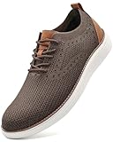 VILOCY Men's Dress Sneakers Oxfords Casual Business Shoes Lace Up Lightweight Walking Knit Mesh Fashion Sneakers Brown, EU44