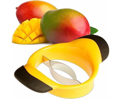 Ergonomic Handle Mango Slicer with Stainless Steel - Black & Yellow - Efficient Fruit Preparation Tool