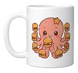 Octopus Burger Party Cartoon Ceramic Mug, White