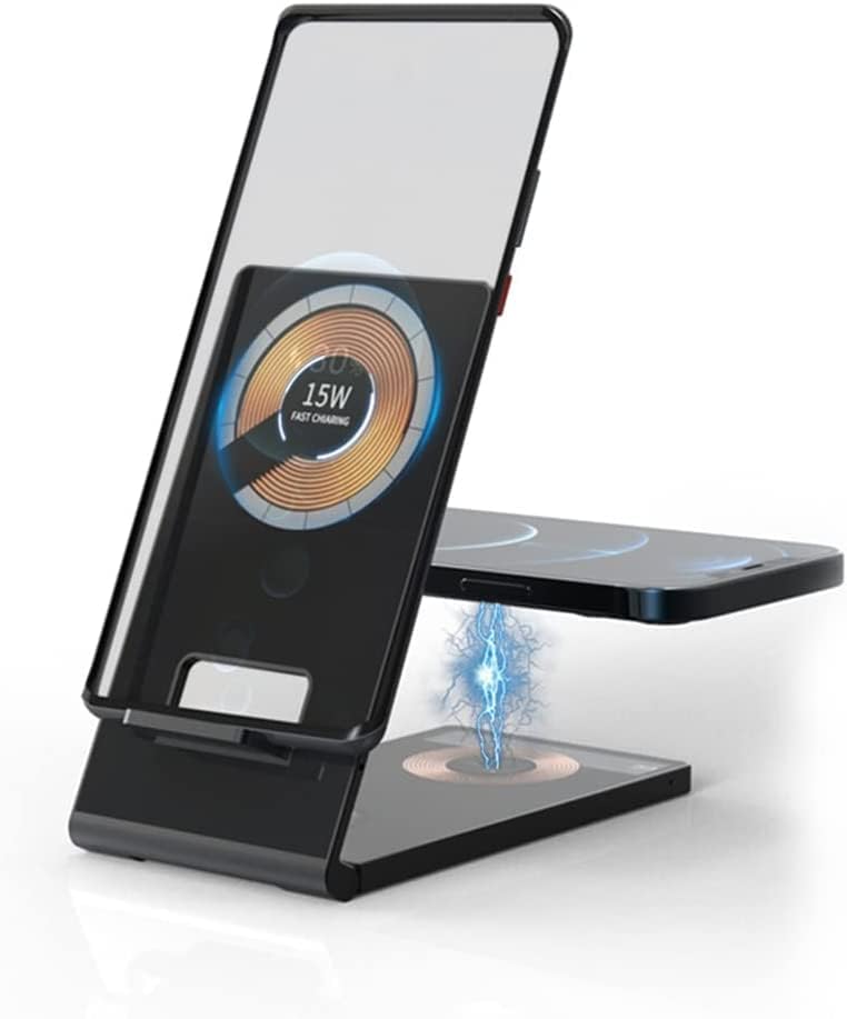 E-Sell Enterprise, Foldable Compact 4 In 1 Travel Desktop Stand Charger With Magnetic Safe wireless Charger[Dual 15W]Magnetic Portable Qi Wireless Fast Charging Station For Multiple Qi Wireless Device