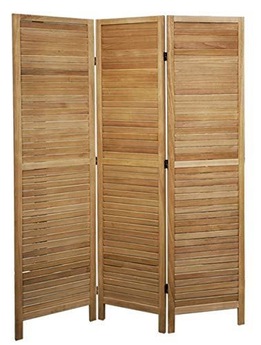 PEGANE Paravent persienne de 3 pans en Bois, Coloris Brun Clair - Dim : H170 x L120cm