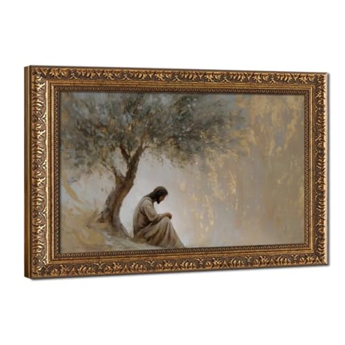 Jesus in Gethsemane Wall Art Olive Tree Christian Prayer Canvas Artwork