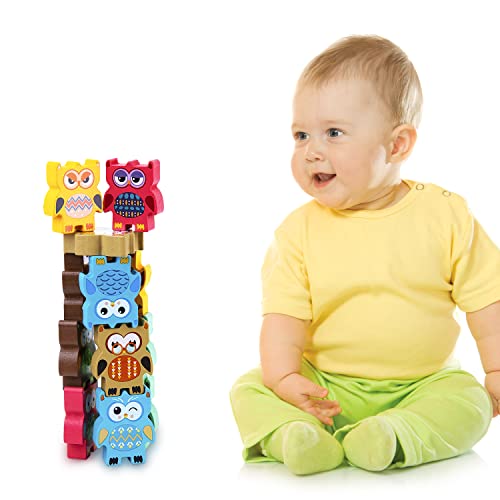 Berry President Stacking Toys, Owls Wooden Balancing Toy, Colorful Building Blocks Acrobatics Toy Set, Montessori Early Educational Game Toy For Toddlers Boys Girls (12 Pcs) #TOP6