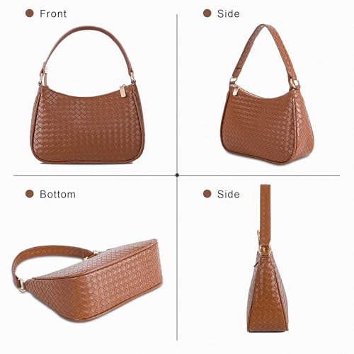 Image of Prpeko Women's Woven Crescent Shoulder Bags Retro 90s Hobo Handbags Top Handle Underarm Bag Clutch Purses