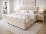 Tesla Dreams Boxspringbett 180x200 Ronda, 7 Zonen Taschenfederkern-Matratze H2/H3, 5 Jahre Garantie, Topper Komfortschaum, Unterbau Taschenfederkern, Montage verfügbar, Beige