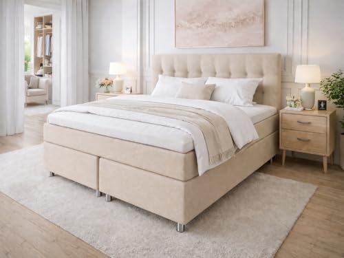 Tesla Dreams Boxspringbett 160x200 Ronda 7 Zonen Taschenfederkern-Matratze H2/H3 5 Jahre Garantie Topper Komfortschaum Unterbau Taschenfederkern Montage verfügbar Beige