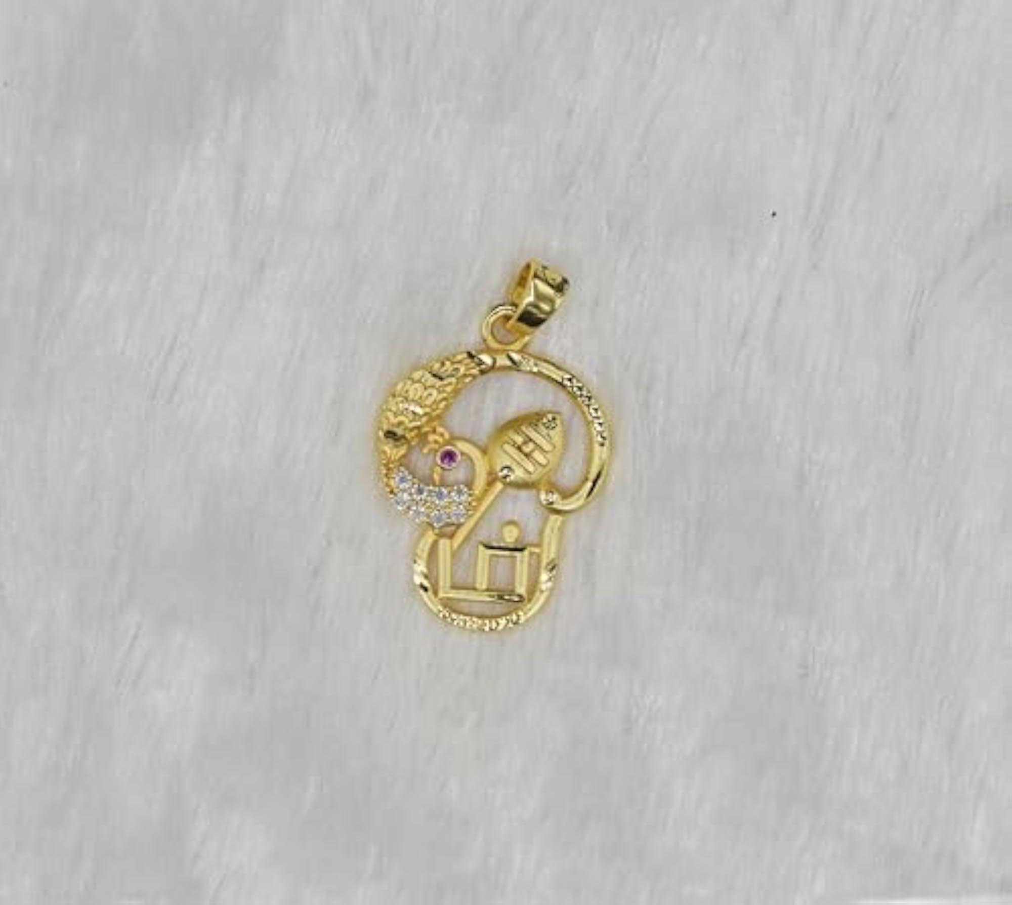 Women's Gold Plated Foaming Peacock Vel Murugar Pendant, Ruby Stone
