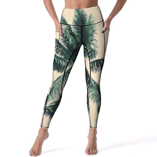 Legging fitness taille haute anti glissement palmier sport S