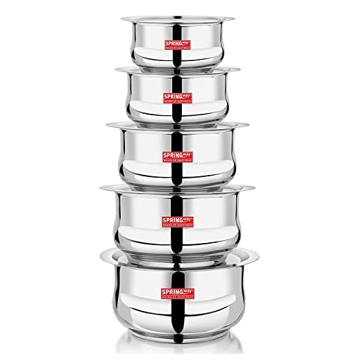 SPRINGWAY - Brand of Happiness | Stainless Steel 5 Pcs Belly Shape Tope Set/Tope/Cookware Set with Lids (1 LTR to 2.7 LTR)