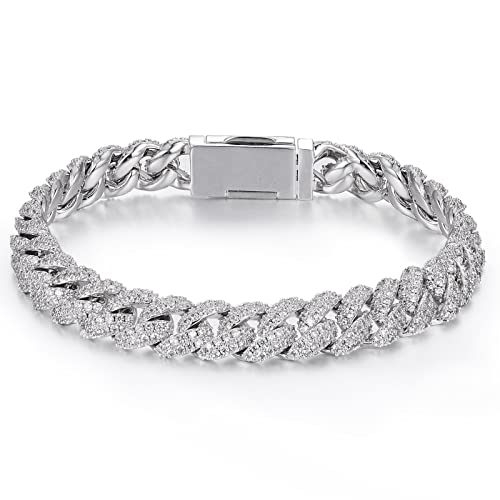 Chinaluster Moissanite Bracelet For Women Or Men, S925 Silver Hip Hop Cuban Link Chain Bracelet,10Mm D Color Vvs Clarity Brilliant Hand Chain For Boyfriend And Girlfriend Gifts (Cuban, 9 In) #TOP3