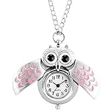 ZHAOXIANGXIANG Taschenuhr,Mode Retro Kleine Süße Eule Form Taschenuhr Uhr Anhänger Lange Halskette Kette Uhren Geburtstagsgeschenk Für Jungen Mädchen, Rosa