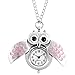 ZHAOXIANGXIANG Taschenuhr,Mode Retro Kleine Süße Eule Form Taschenuhr Uhr Anhänger Lange Halskette Kette Uhren Geburtstagsgeschenk Für Jungen Mädchen, Rosa