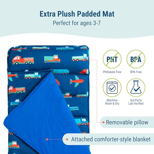 Image of Wildkin Kids Nap Mat with Pillow and Blanket, Preschool Rest Mat