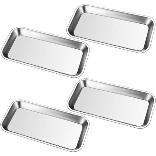 Namvo - Namvo Lot de 4 Petits Plateaux rectangulaires en métal pour Instruments, Plateau médical en Acier Inoxydable, Outils de Laboratoire Dentaire, Organisateur de Salle de Bain 22,5 x 11,5 x 2 cm