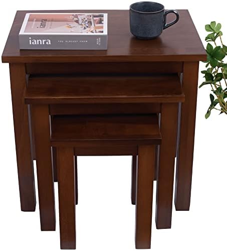 Aurotrice OAK Solid Nest of 3 Tables Coffee Table Small Wooden Side/End/Lamp Walnut Nesting Tables for Living Room