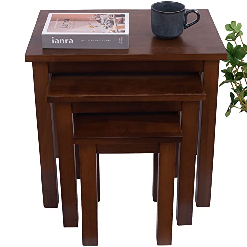 Aurotrice OAK Solid Nest of 3 Tables Coffee Table Small Wooden Side/End/Lamp Walnut Nesting Tables for Living Room - Image 5