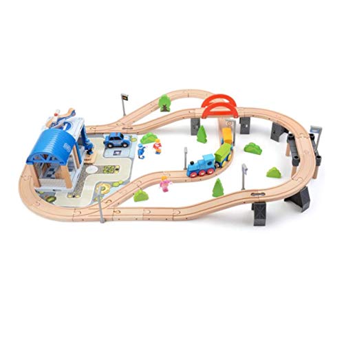 Holzeisenbahn Set Eisenbahn für Kinder / Zug mit Schienen Holzbahn 90 teilig / Polizeistation Polizei / kombinierbar… – Bild 3