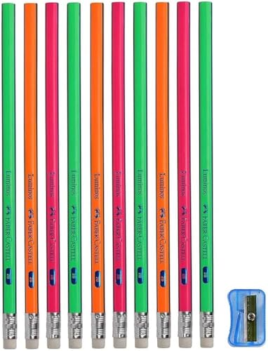Image of Faber-Castell Luminos Pencils Pack of 10 | Premium Writing & Drawing Pencils for School, Office, Sketching & Exam Use | Smooth Dark Lead Break Resistant Matte Finish Pencils