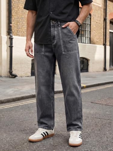 Image of Urbano Fashion Men's Loose Baggy Fit Washed Denim Jeans Non-Stretchable
