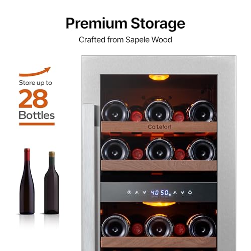 Image of Ca'Lefort 15 Inch Wine Fridge, 28-Bottle Dual Zone Wine Cooler Refrigerator