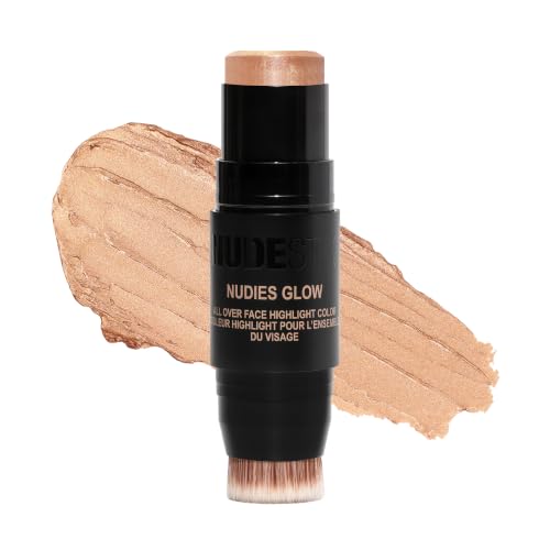 Image of Nudestix Nudies Glow Highlighter Stick - Multi-Use Cream Highlighter for Cheeks, Eyes & Body with Built-In Brush | Dewy, Radiant Finish | Clean, Vegan & Travel-Friendly Makeup
