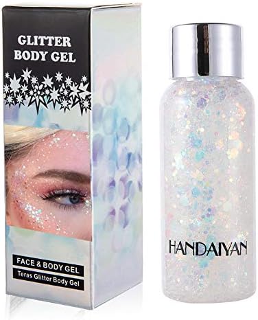 GL-Turelifes Mermaid Sequins Chunky Glitter Liquid Eyeshadow Glitter Body Gel Festival Glitter Cosmetic Face Hair Nails Makeup Long Lasting Sparkling 30g (#09 White)