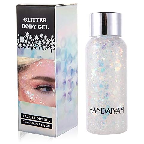 GL-Turelifes Mermaid Sequins Chunky Glitter Liquid Eyeshadow Glitter Body Gel Festival Glitter Cosmetic Face Hair Nails Makeup Long Lasting Sparkling 30g (#09 White) Cover